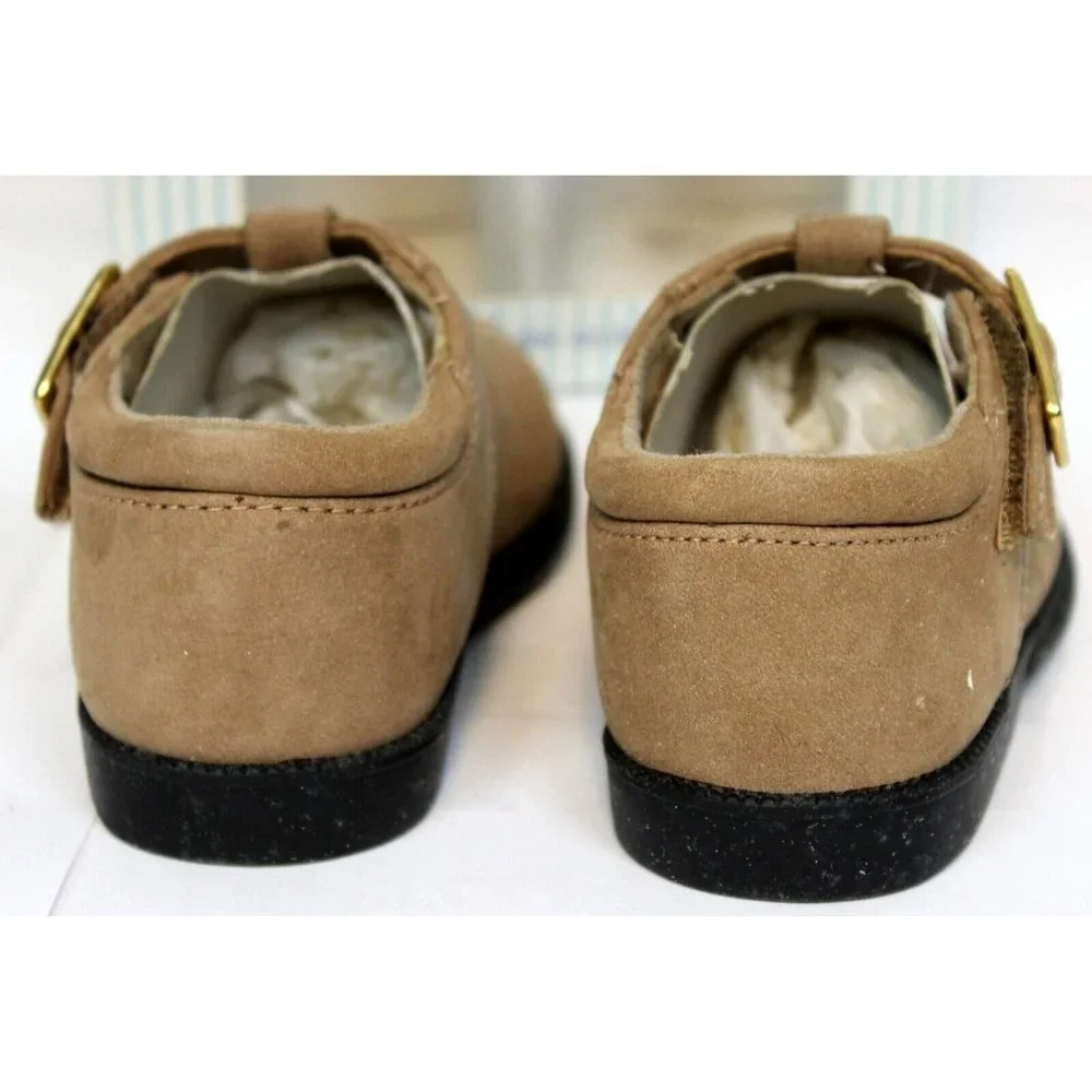 2001 OshKosh B'Gosh Baby First Walkers Shoes sz 3.5 Olive Leather Strap Floral